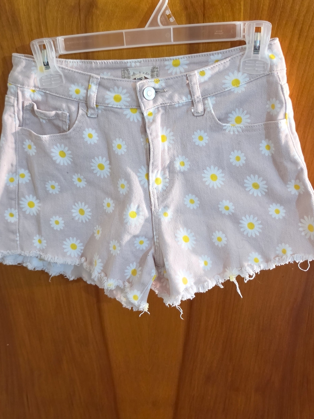 Altar'd State Pink Daisy Print Denim Shorts